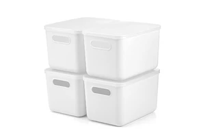 4pcs White PP Plastic Storage Bins Multi-Use Boxes for Pantry Fridge & Restroom Organizer Closet Organizers and Storage