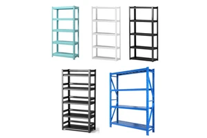 Morgie All Metal Boltless Rack 5 Tiers Black Garage Shelves Warehouse Storage Racks Cold Rolled Steel Corrosion Protection ISO