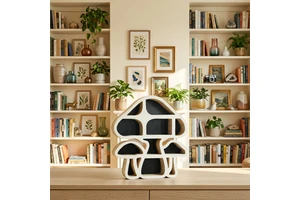 Mushroom Shaped Wooden Crystal Stone Standing Type Storage Rack Garage Home Decor