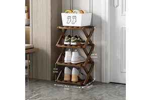 Foldable Modern Bamboo Shoe Rack Vertical Shoe Organizer Tall Small Spaces Multifunctional Narrow Shoe Shelf Living Room