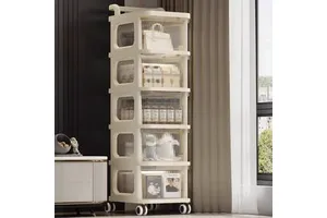 Custom Home Furniture 4 Tier Trolley Storage Shelves Plastic Container Storage Box With Wheels