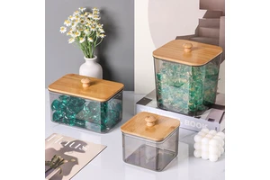 Multifunctional Plastic Container Jar Laundry Powder Storage Box with Bamboo Lid with Different Shape
