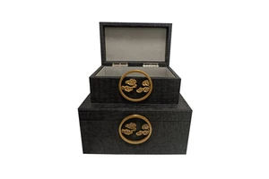 Creative PU Leather Black Stone Pattern Jewelry Storage Box Model House Furniture City Display Cabinet Decorations