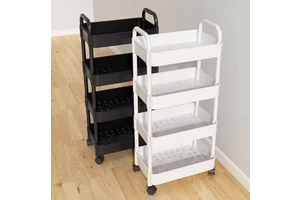 PP Plastic Multilayer Kitchen Storage Rack Mobile Wheeled Organizer Crack Shelf Display Sundries Plates Rack Design