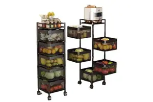 Kitchen Storage Rack Rotating Vegetable Rack Floor-Standing Multi-Layer Kitchen Storage Rack Household Storage Shelf
