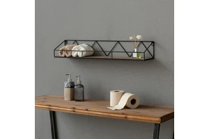 Floating Shelves Wall Mounted Rustic Wood Storage Display Shelf With Metal Wire Basket, Hanging Shelf for Bedroom Bathroom Livin