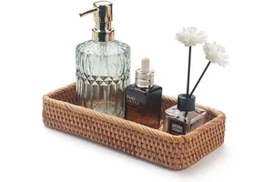 Factory Wholesale Home Rattan Woven Durable Storage Basket Serving Tray Multi-purpose Wicker Tray