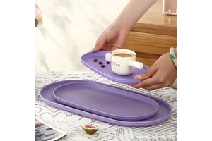 Single Tier Plastic Stackable Oval Smooth Edge Multifunction Food Serving Tray Tableware Spice Storage Kitchen Living Room