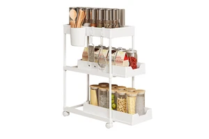 Cross-border Best-selling Plastic Multi-tier Pull-out Shelving Unit Wheels For Kitchen Bedroom Storage Movable Seasoning Bottle