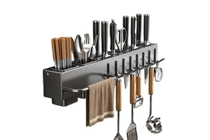 Cooking Utensils Holder Wall-mounted Storage Kitchen Knives Rack Smart Kitchenware Organizer with Steel Hooks