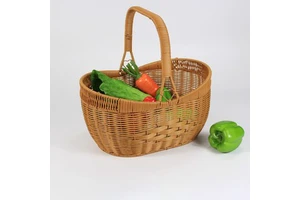 Wholesale PP Plastic Rattan Woven Basket Rattan Picnic Storage Basket With Handle For Fruit Vegetable Shopping
