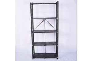 Heavy Duty 5-Tier Movable Foldable Black Metal Kitchen Organiser Rack Shelf Standing Type Home & Bathroom Storage Solution