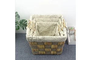 Square Rattan Wick Woven Storage Basket Set with Handle Home Decoration Wicker Box and Flower Baskets