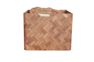 Hand Woven Natural Wood Rectangle Storage Box Glossy Finish Rustic Decorative Living Room Kitchen Bathroom Organization Custom