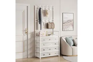 Cedar space 5-Tier Coat and Shoe Rack With Dustproof Cover Shoe Organizer With Hooks for Closet,Entryway,Living Room