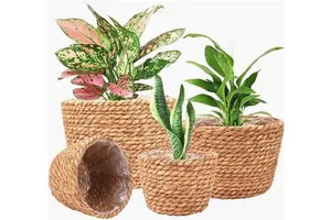 Outdoor Vintage Rattan Laundry Leather African Camping Blanket Seaweed Braided 24 Inch Sea Grass Rope Straw Seagrass Basket