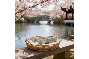 Multifunctional Food Tray Storage Basket Handwoven PE Metal Rattan Sustainable Washable Fruit Bread Kitchen Storage Cartons