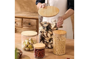 Ideal Bamboo Food Contact Safe PET Pantry Canisters With Bamboo Lid Plastic Airtight Food Storage Container With Silicone Seal