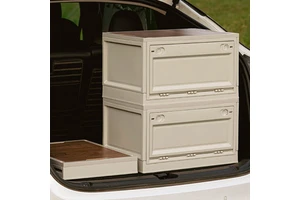 Large Capacity Plastic Foldable Storage Box Collapsible Closet Organizers with Wood Lid Wheels Container for Camping Car Clothes