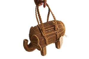 RLL Wholesale Handmade Polyrattan Resin Wicker Cute Handbag Elephant Tote Box Rattan Basket with Handles
