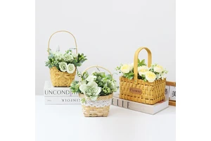 Wholesale Handmade Basket Popular Home Decoration Baskets Pastoral Style Rattan Woven Flower Basket