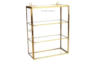 Stylish Three Tiers Folding Storage Shelf Home Decor Brass/Glass Wall Mounted Shelves for Living Room Display Rack