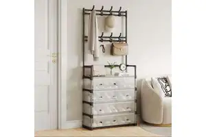 Cedar space 5-Tier Shoe Rack and Hat Rack for Entryway,Living Room, Home Storage Free Standing Shoe Organizer With Dustproof Cover