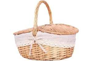 High Quality Handwoven Rattan Basket With Handle Lid & Liner Boho-Chic Hamper for Flowers Food Picnic & Multi-Purpose Storage