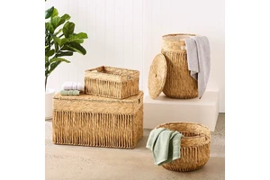 Natural Water Hyacinth Storage Basket Handwoven Organizer for Laundry Toy Blanket Home Decoration Wholesale Export