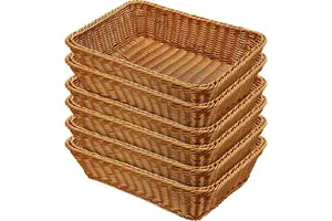 Woven Plastic Rattan Basket Wicker Fruit Vegetable Stacked Basket Synthetic Rattan Serving Tray for Home Kitchen Picnic Activity