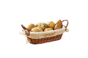 Wicker Bamboo Dining Coffee Rattan Tea Bread Basket Rope Handle Cane Food Round Bread Tabletop Fruit Woven Basket