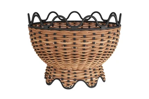 Vintage Two Tone Rattan Storage Basket Handwoven Wicker Organizer Basket Decorative Fruit Bread Basket Home Decor