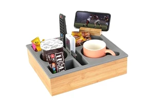 WDF Sofa Armrest Tray Organizer Couchbar Coaster Couch Caddy Snack Accessories Bamboo Couch Cup Holder With Slots