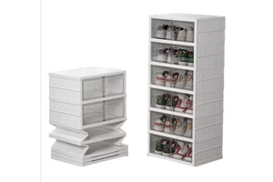 Foldable Plastic Transparent Shoe Organizer with Front Opening Door