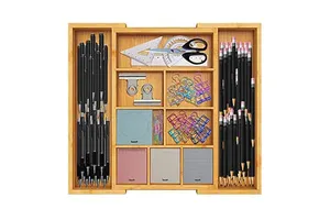 Bamboo Modern Kitchen Single Tier Expandable Foldable Drawer Divider Storage Tray