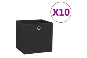 Set of 10 Black Non-Woven Fabric Decorative Storage Boxes 11.0 Inch Foldable