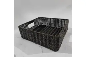 JY Basket Picnic Coil Woven Rattan Box Hamper Coiled Weave Rectangle Seagrass Willow Wicker Gift Storage Basket With Lids Handle