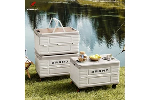 Xinhang PP Square Foldable Outdoor Storage Box with Wheels Large Capacity Plastic Box Manual Grocery Truck with Telescopic Pole