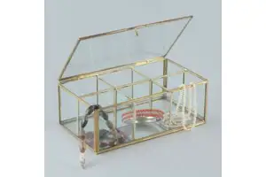 Brass Iron Decorative Storage Box with Elegant Trunk Design 4x5.5x9.5 Inches for Home Organization