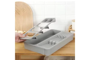 Hot Selling Rectangle Expandable Kitchen Cutlery Storage Organizer Tray BPA Free Plastic Multifunction Utensil Tool Organizer