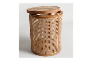 Wholesale Elegant Natural Rattan Wood Storage Basket With Lid Woven Rattan Cane Hamper Wicker Rattan Wood Basket for Home Decor