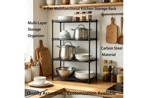 4-Layer Adjustable Carbon Steel Storage Rack for Living Room Kitchen & Bathroom-Multifunction Standing Stacking Shelving