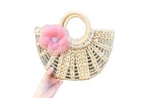 High Quality Light Brown Classic Rattan Basket Handicraft Wicker Bag Home Flower Holiday Decoration Storage Vietnam Straw TUYET