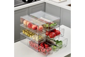 Customizable Reusable Plastic Food Storage Containers Fridge Drawer Organizer for Home Kitchen Use