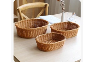 Eco-Friendly Cute Plastic Wicker Rattan Woven Storage Baskets for Kitchen & Bathroom Oval Shape Multi-Purpose Use