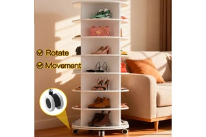 Rotatable Wheeled Four-Tier Wood Bathroom Space-saving Multi Storey Shoe Rack Bag Tower