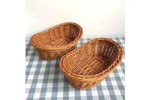 Customized Wholesale Cheap Food Grade Hand Woven Home Wicker Bread Fruit Small Storage Plastic Rattan Bakery Basket