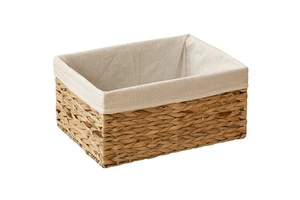 Rattan Wicker Basketry Japanese Style Organization Rattan Laundry Bin Nature Water Hyacinth Storage Basket with Fabric Lining