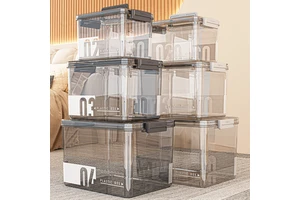WANUO 6/10/17/26L Capacity Portable Plastic Storage Boxes Plastic Storage Bins & Boxes PET Clear Plastic Box