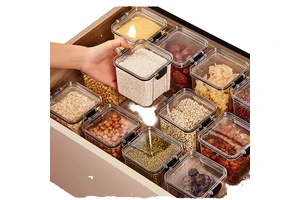 Modern Food Grade PP Plastic Storage Jar Transparent Moisture-Proof Square Sustainable 301-500ml Herbal Medicine Kitchen Grains